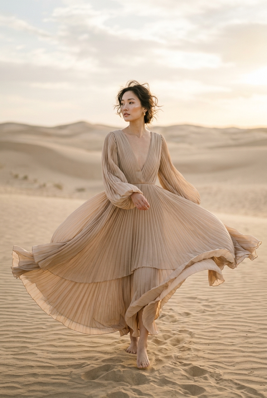 Model in flowing dress